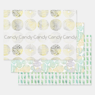 手書き、水色、抽象デザイン、円 ラッピングペーパーシート