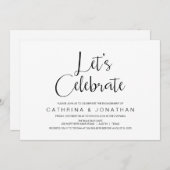 手書き,黒いスクリプト,婚約パーティ 招待状 (正面/裏面)