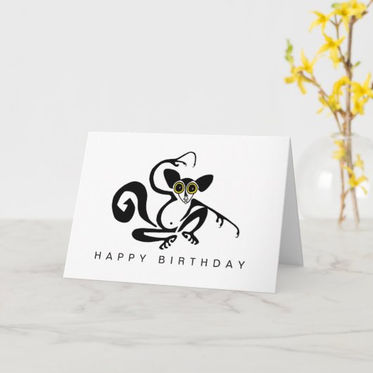 手書きAYE-AYE – 野生動物 – 自然 – 緑 カード (黄色い花)