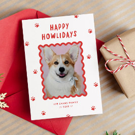 手書きHappy Howlidays犬の写真の挿入 シーズンカード