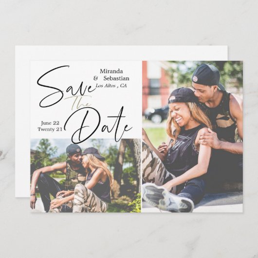 手書よくはしゃぐきカジュアルタイポグラフィ2写真 セーブザデート (正面/裏面)