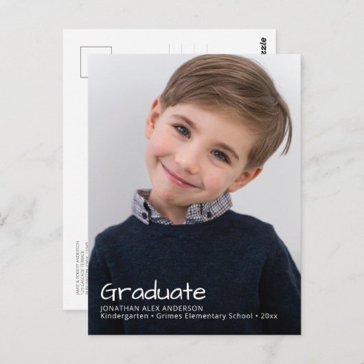 手書エレガントきの卒業写真のお知らせ ポストカード (正面/裏面)