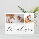 手書エレガントきスクリプト3フォト新生児 サンキューカード (スタンド正面)