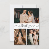 手書エレガントきスクリプ結婚トの写真コラージュ サンキューカード (正面)