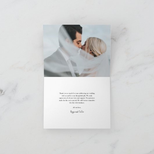 手書エレガントきスクリプ結婚ト写真 サンキューカード (内部)