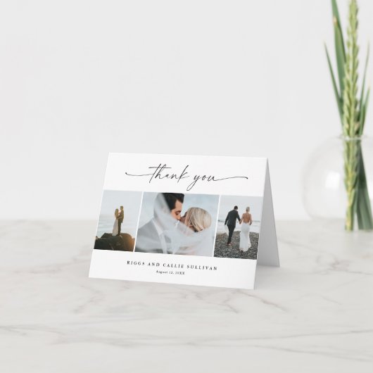 手書エレガントきスクリプ結婚ト写真 サンキューカード (正面)