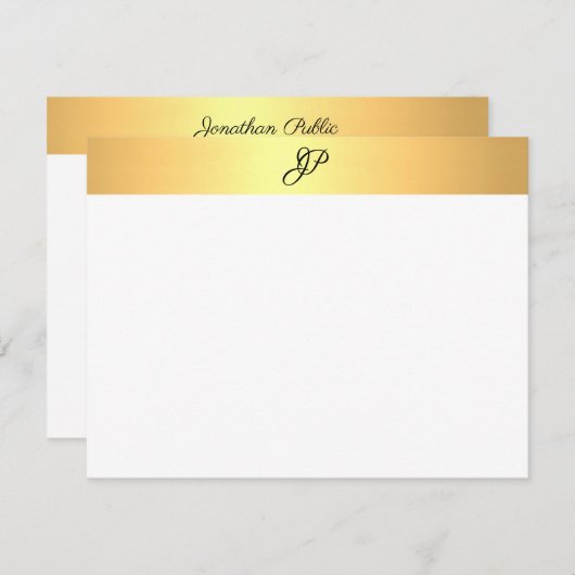 手書エレガントきモノグラム名フェイク金ゴールド ノートカード (正面/裏面)