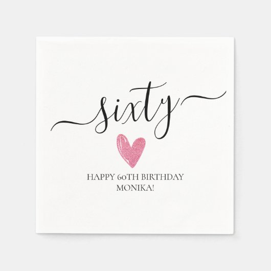 手書エレガントき台本60誕生日 スタンダードカクテルナプキン (正面)