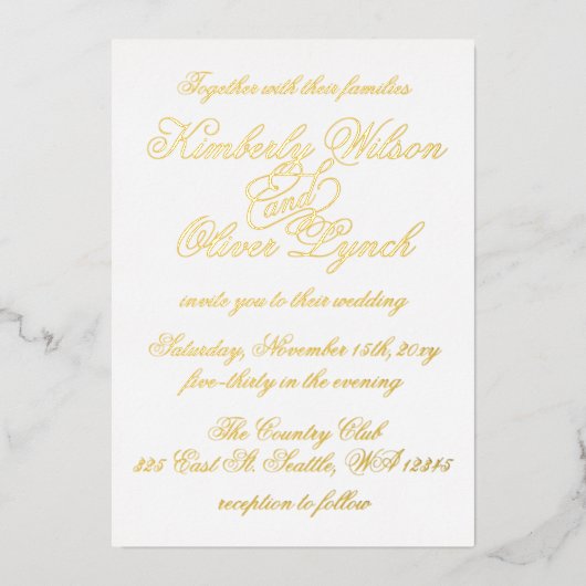 手書エレガントき書道ラックス結婚ズ 箔招待状 (正面)