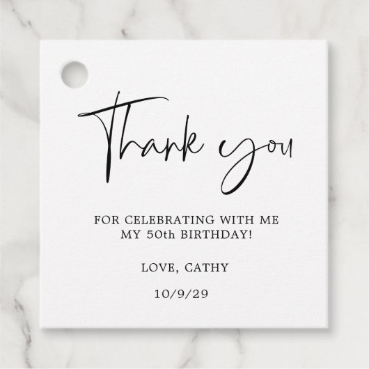 手書エレガントき白黒50誕生日 フェイバータグ (正面)