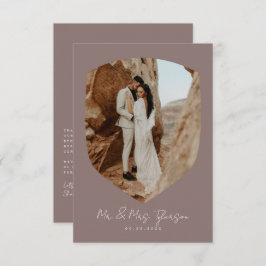 手書エレガントき額縁フォトマウーブ結婚ズ サンキューカード