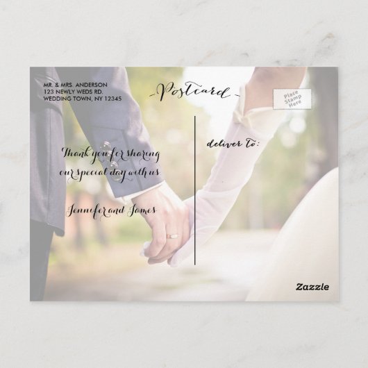 手書エレガントき2写真結婚ありがとう ポストカード (裏面)