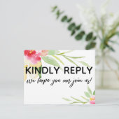 手書カジュアルきカラフル水色フローラRSVP ポストカード (スタンド正面)