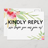 手書カジュアルきカラフル水色フローラRSVP ポストカード (正面/裏面)