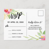 手書カジュアルきカラフル水色フローラRSVP ポストカード (裏面)