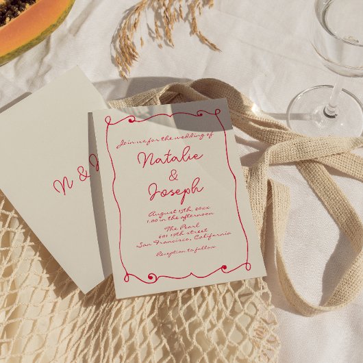 手書カラフルおもしろいユニーク結婚の 招待状