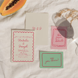 手書カラフルおもしろいユニーク結婚の 招待状