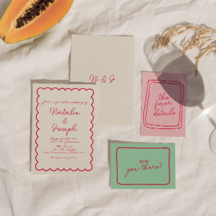 手書カラフルおもしろいユニーク結婚の 招待状