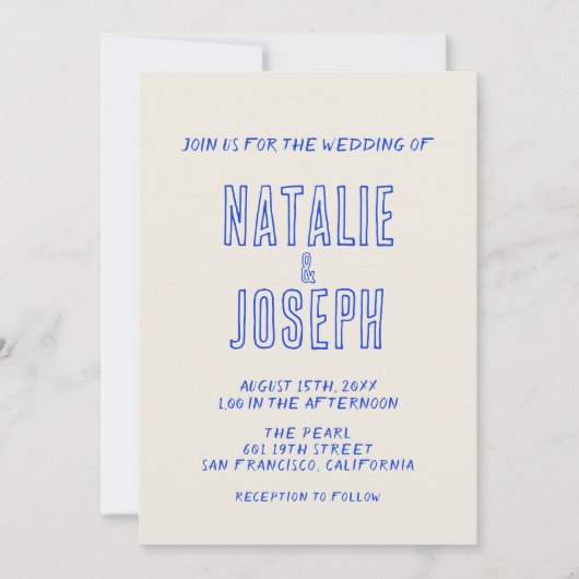 手書カラフルはっきりしたレトロ結婚70s 招待状 (正面)