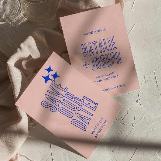 手書カラフルモダン結婚はっきりしたレトロ セーブザデート