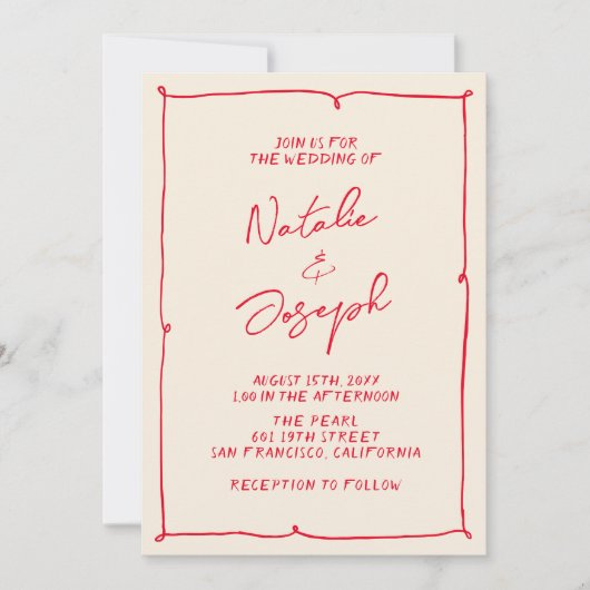 手書カラフルモダン結婚はっきりしたヴィンテージ 招待状 (正面)