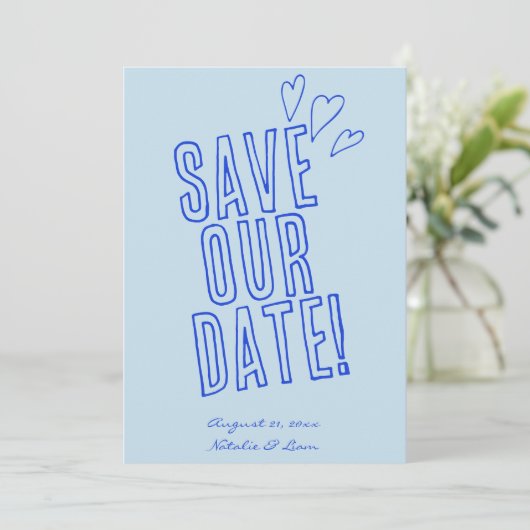 手書カラフルモダン結婚ユニークレトロ セーブザデート (スタンド正面)