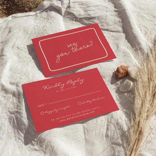 手書カラフルユニーク結婚はっきりしたレトロ 出欠カード