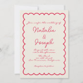 手書カラフルレトロおもしろい結婚写真 招待状 (正面)