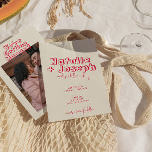 手書カラフル結婚モダンはっきりしたレトロ 招待状