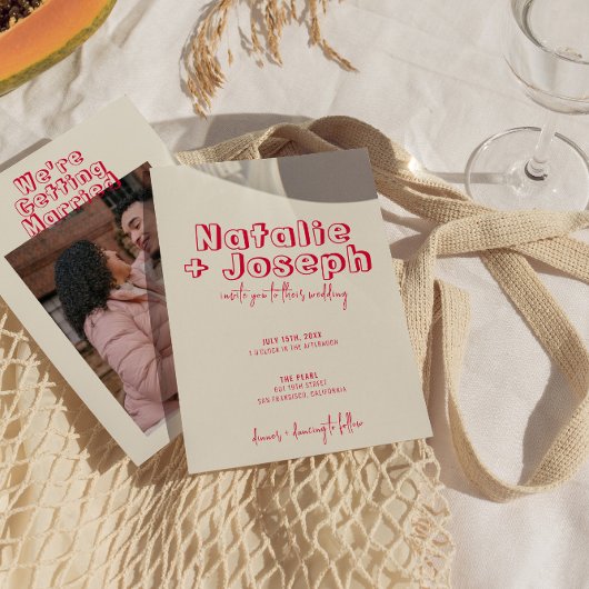 手書カラフル結婚モダンはっきりしたレトロ 招待状