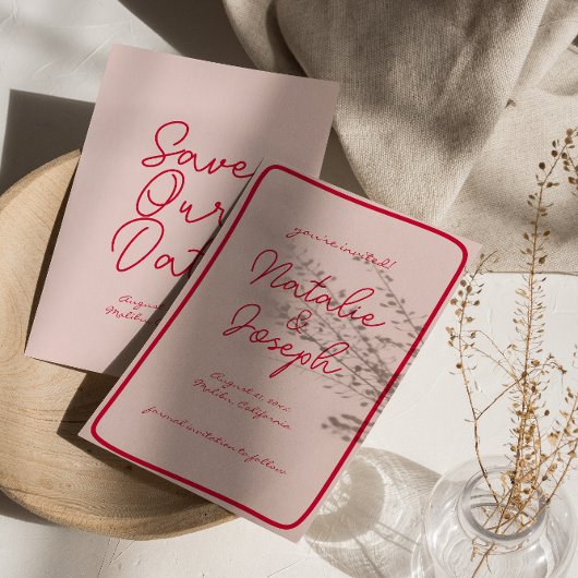 手書カラフル結婚ユニークモダンレトロ セーブザデート