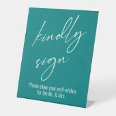 手書コンテンポラリーき「親切な署名」ティール(緑がかった色) 台座サイン (正面)