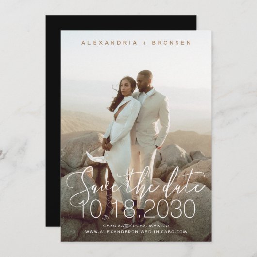 手書スタイリッシュきシックモダン日付カードの保存 セーブザデート (正面/裏面)