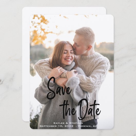 手書スタイリッシュきスクリプパーソナライズされたト写真 セーブザデート (正面/裏面)