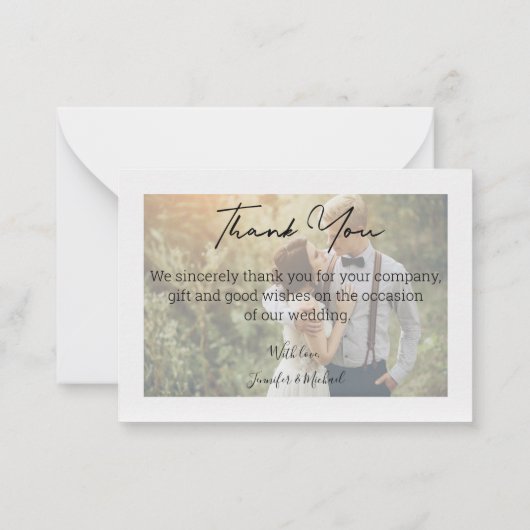 手書スタイリッシュき結婚の写真サンキューカード ノートカード (裏面)