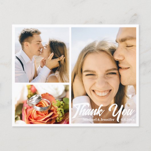 手書スタイリッシュき結婚の3枚の写真コラージカード (正面)