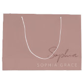 手書パーソナライズされたきモダンスクリプトほこりっぽいバラ ラージペーパーバッグ (裏面)