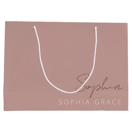 手書パーソナライズされたきモダンスクリプトほこりっぽいバラ ラージペーパーバッグ (裏面)