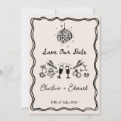 手書ファンキーき波状縁どディスコ日付の保存 招待状 (正面)