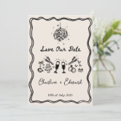 手書ファンキーき波状縁どディスコ日付の保存 招待状 (スタンド正面)