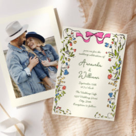 手書ファンキーき落書きレトロ結婚の写真 招待状