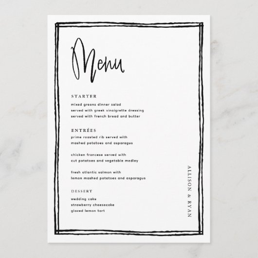 手書フランスのき結婚テーブル メニュー (正面)