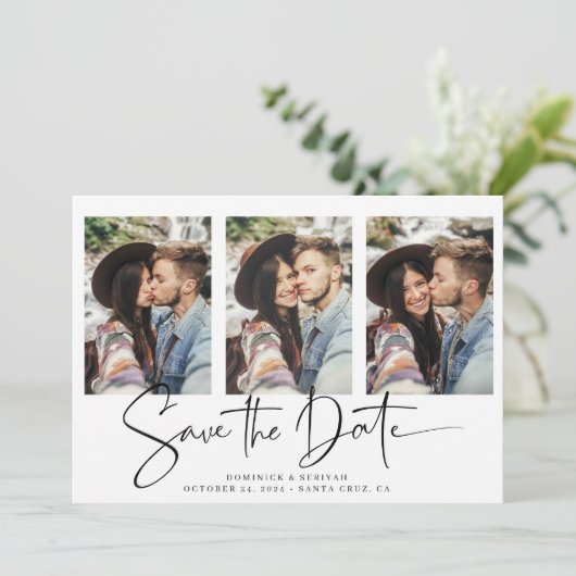 手書モダンきで複数の写真を保存 セーブザデート (スタンド正面)