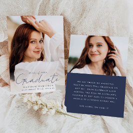 手書モダンきのネイビースクリプト2写真卒業 案内状