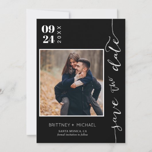 手書モダンきの写真の日付を黒く保存 セーブザデート (正面)