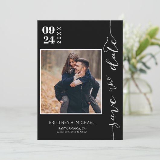 手書モダンきの写真の日付を黒く保存 セーブザデート (スタンド正面)