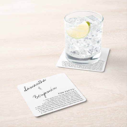 手書モダンきの白黒おもしろいファク結婚ト スクエアペーパーコースター (インサイチュ)