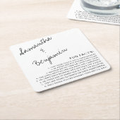 手書モダンきの白黒おもしろいファク結婚ト スクエアペーパーコースター (アングル)