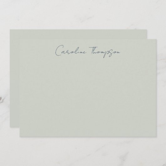 手書モダンきスクリプトのパーソナライズされたセージ名 ノートカード (正面/裏面)
