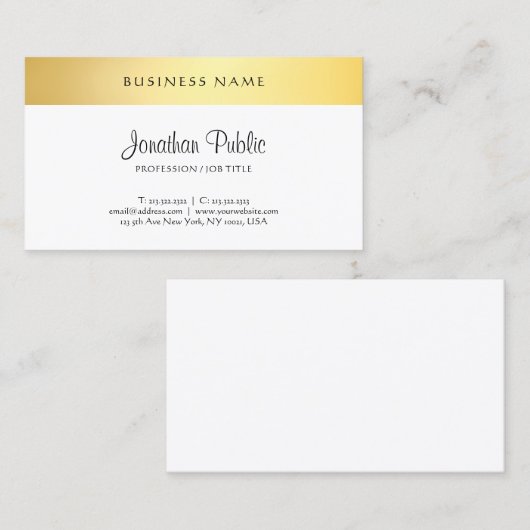 手書モダンきスクリプトテンプレートエレガント金ゴールド 名刺 (正面/裏面)